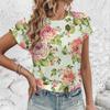 Elegant Simple Loose Women's T-shirt Summer Breathable Comfortable Round Neck T-shirt Fashion Vintage Flower Print T-shirt