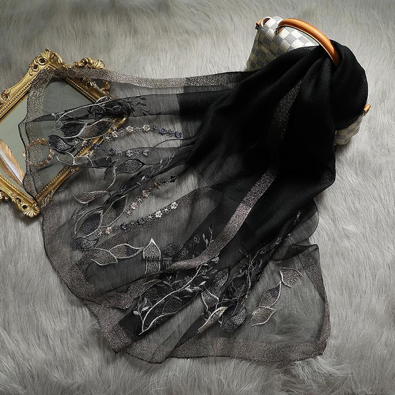 Fashion  Silk Wool Scarf  Embroidered Women Shawls And Wraps Lady Travel Pashmina High Quality Winter Neck Scarves Hijab