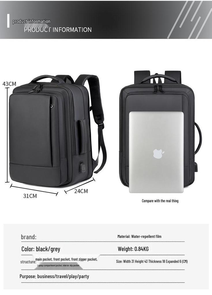 Men's High-Quality Expandable Laptop Backpack - Large Capacity Multi-Compartment Business & Travel Bag