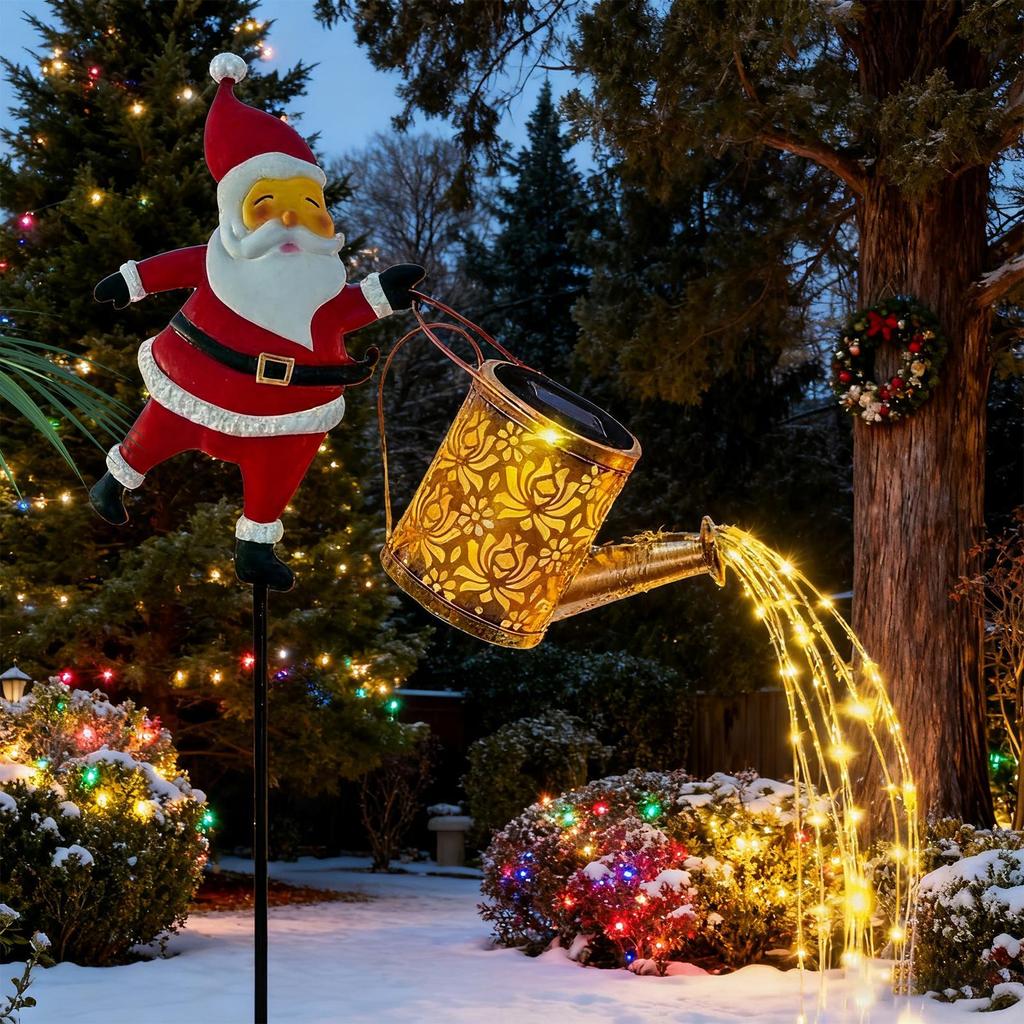 Solar Lawn Santa Kettle Lights Solar LED Waterproof Decorations Christmas Garden Lawn Decorative Light for Holiday Party Church
