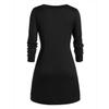 Plus Size Women  Long Sleeve Solid Botton Pachwork Asymmetric Tops Sweater