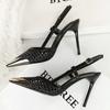 Fashion Luxury Brand High Heels Women Sandals Mesh Embroider Elegant Pointed Ladies Slingback Evening Party Wedding Bridal Dress Shoes