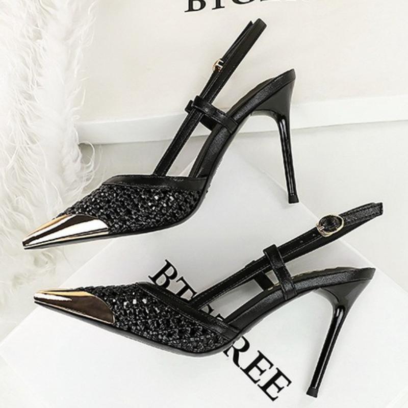 Fashion Luxury Brand High Heels Women Sandals Mesh Embroider Elegant Pointed Ladies Slingback Evening Party Wedding Bridal Dress Shoes