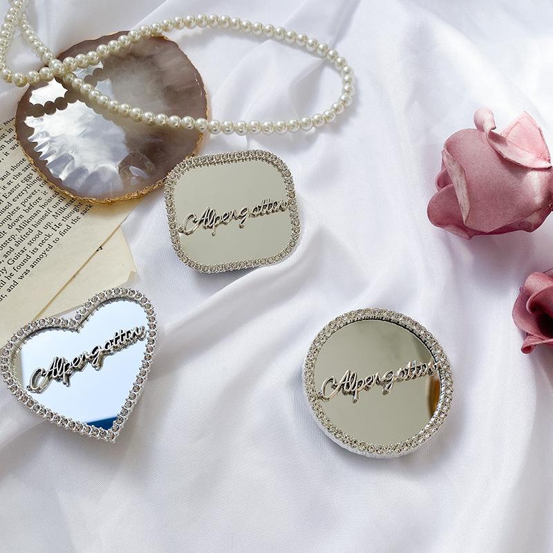 Han Paste Adjustable Love Mirror Rhinestone Round Mirror Mobile Phone Tablet Lazy Desktop Air Cushion Bracket
