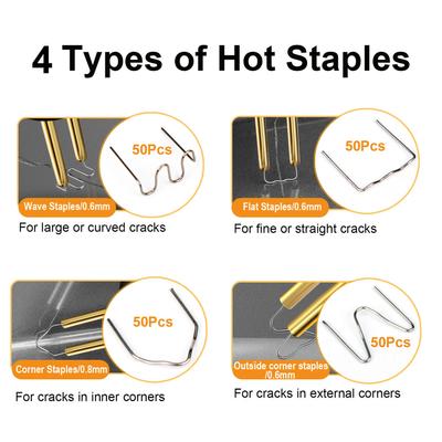 100W Plastic Welder,Hot Stapler Machine Car Bumper Repair Kit with Pliers, Knife, 200pcs Flat/Outer