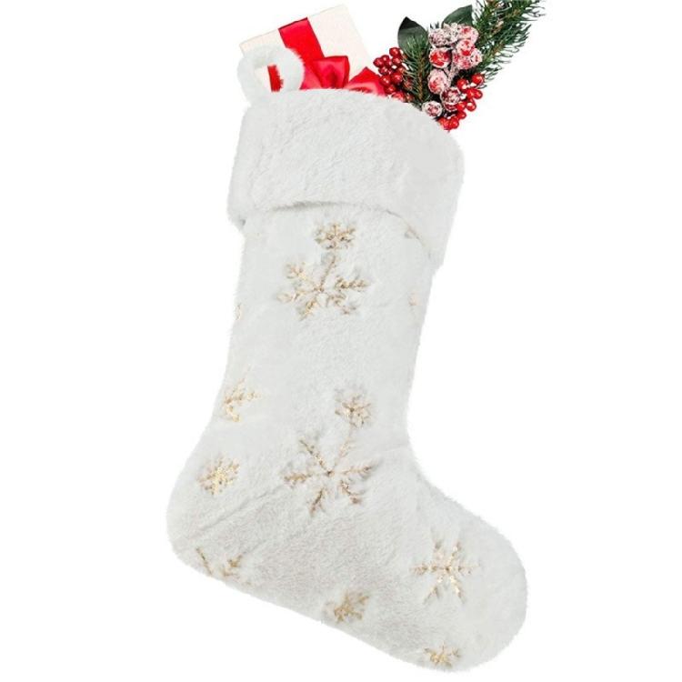 Winter White Christmas Stocking Hanging Bag Decoration Soft Textured Design Gift Storage Holiday Essential