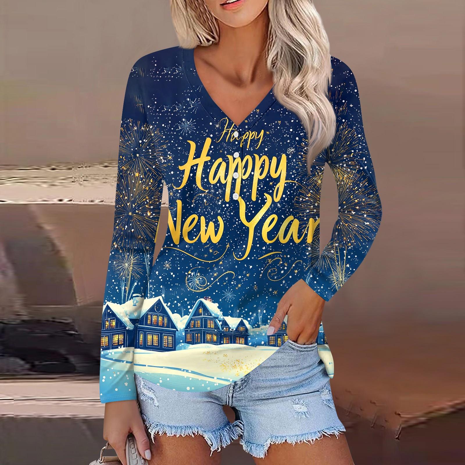 

Женская повседневная мода сексуальный комфорт рождественский принт V-образный вырез пуговицы длинный рукав XXL