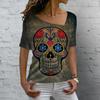 Vintage Skull Women's T Shirt 3D Printed Skew Collar Blouses Casual Short Sleeve Pullover Tops Summer Oversized Clothes Tees
