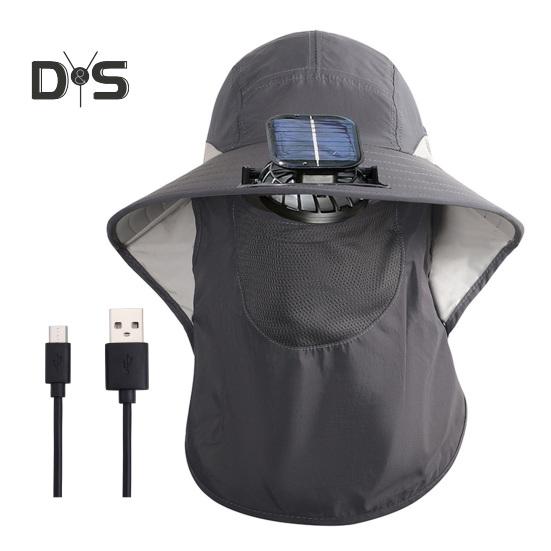 Men's Sun Hat Outdoor Hiking Sun Protection Cap with Solar And USB Powered Fan Wide Brim Fishing Hat with Neck Flap for Men Women