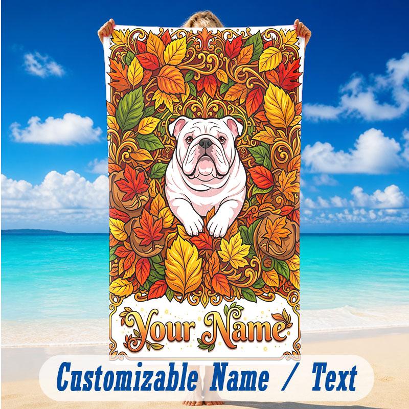 Dog Theme Beach Towel Personalized Custom Name & Text Soft Quick Dry Beach Towel for Swimming Travel