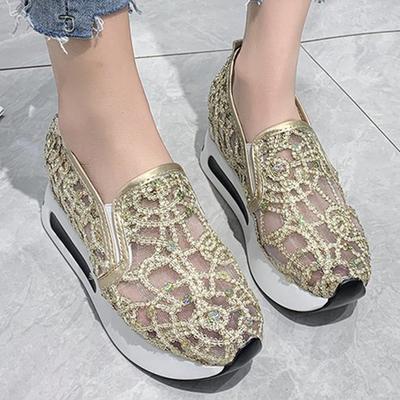 Mode Frühling Herbst Luxus Kristall Sneaker Damen Atmungsaktives Mesh Sportschuhe für Frau Retro Low Top Plateau Vulkanisierte Schuhe Dame