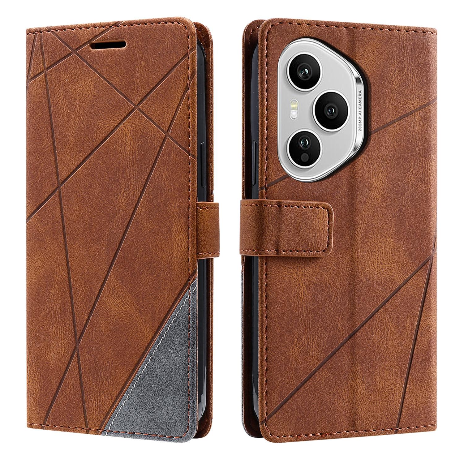 

Для Honor 400 Pro 5G (Глобальний) Чохол з тисненими лініями, гаманець з ПУ шкіри, що поєднує різні матеріали, чохол для телефону з ремінцем на зап ясті E