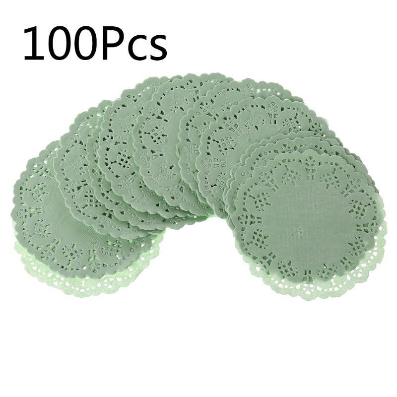 

3.5 Colored Flower Lace Round Paper Doilies Placemat Craft Doyleys Wedding зелений