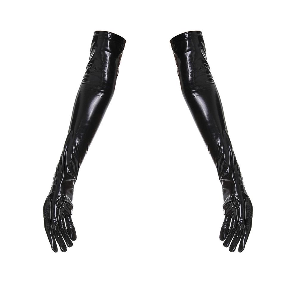 Sexy Women Shiny Faux Leather Latex Long Gloves Pu Pvc Full Fingers Elbow Glove Hip-Pop Jazz Outfit Mittens Cosplay Accessory F2
