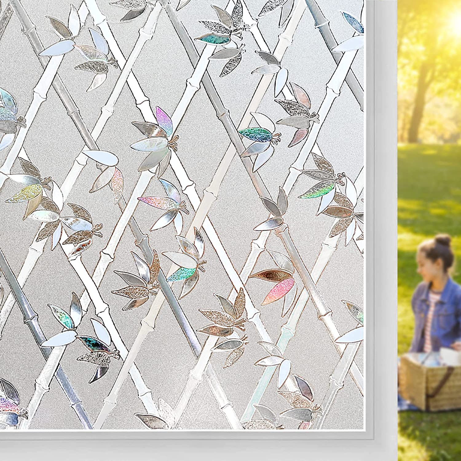 

Радужная оконная пленка для приватности, витражное стекло, неклейкая 3D-статичная съемная виниловая декоративная наклейка, анти-УФ для дома 45x200 cm