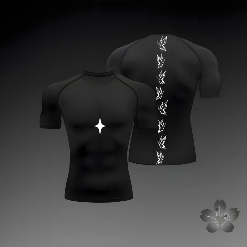 2026 Anime Graphic Compression Shirts for Men Athletic Quick Dry Tshirts Tees Tops Gym Workout Undershirts Short Sleeve Rash Guard