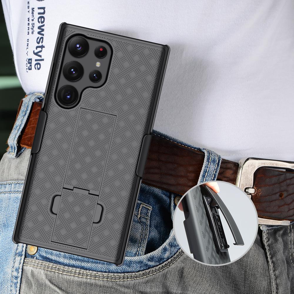 For Samsung Galaxy S24 Ultra Kickstand Case PC+TPU Sliding Screen Cover Phone Case with Clip