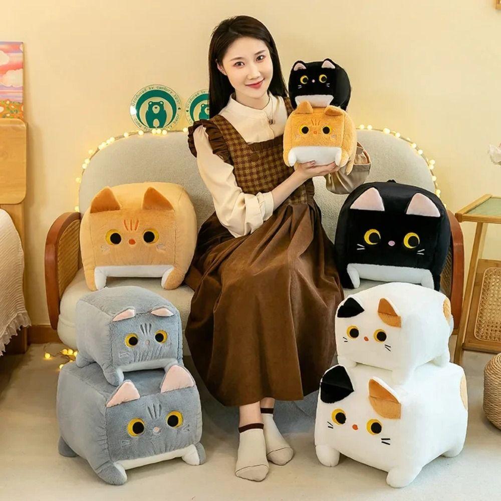 Soft Cushion Square Cat Plush Toy Stuffed Animal Kitten Plush Doll Office Nap Pillow