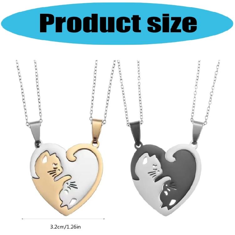 Unique Matching Kitten Necklace Titanium Steel Couple Jewelry with Secure Clasp 3.2cm Pendant Size for Daily Wear Gifting