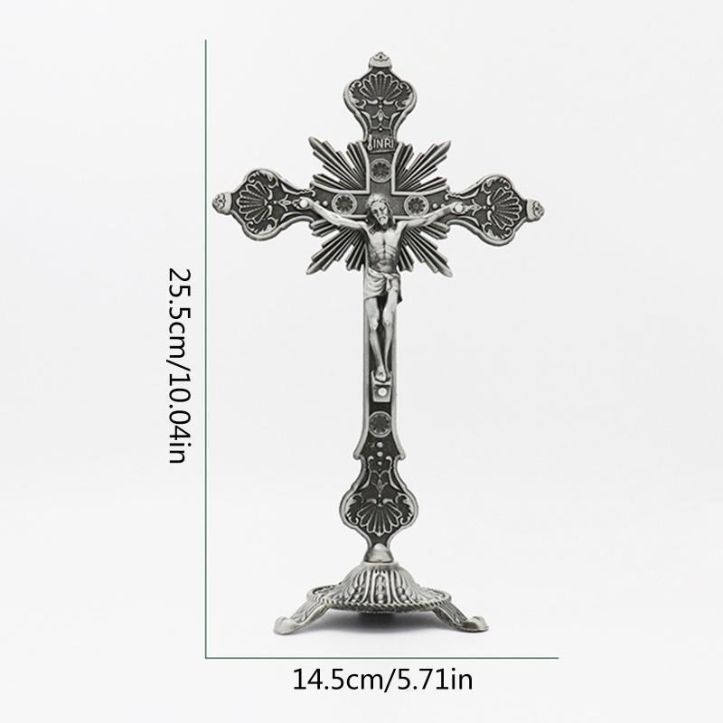 Exquisites Metal Tabletop Crucifix Figurine Unique Stylish Designs Enhances Living Space Enthusiasts Collection