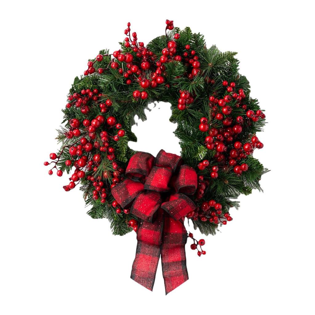 Christmas Decorations, Red Hagrid, Bow, Christmas Wreath, Courtyard Decoration, Red, Mock Berries, Vineyard Door Hanging