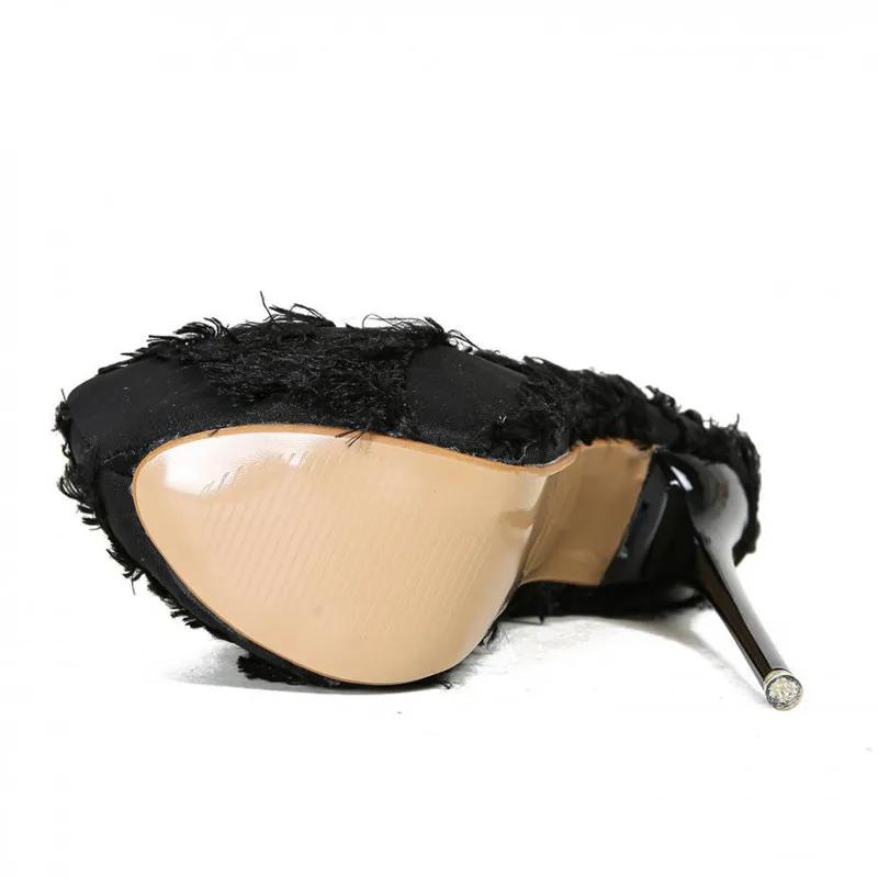 Туфли на высоком каблуке женские 2024 черные белые пушистые перья с круглым носком — фото 7