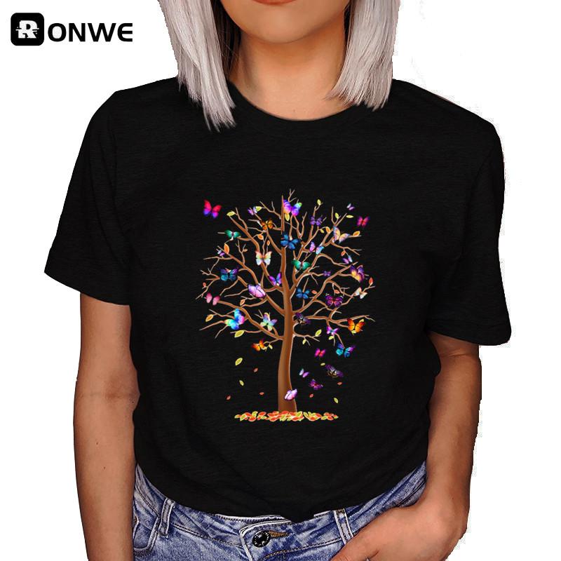Woman Butterfly Tree 3D Print Harajuku Summer Tshirts Casual Round Neck Short Slee Top T- Shirt