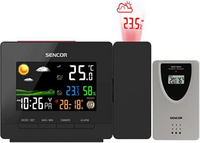 Station météo - sencor - sws 5400 - projection murale - capteur sans fil - lcd couleur