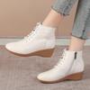 Fashion GKTINOO Genuine Leather Women Ankle Boots Plush Warm Lace-up Wedges Comfortable Booties Autumn Winter Shoes Large Size 34-42