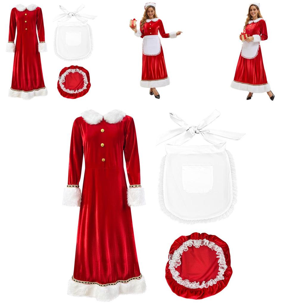 Christmas Santa Costume Dress For Adults With Polyester Fabric For Holiday Parties