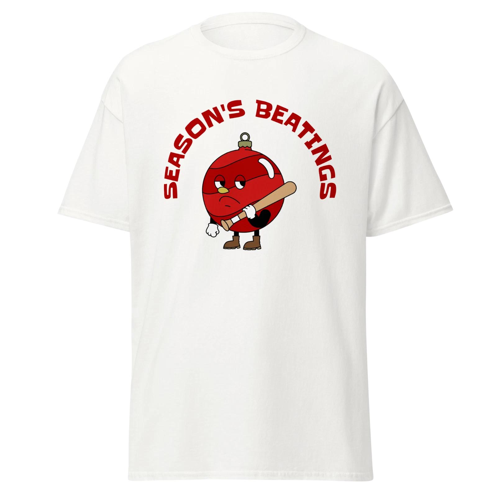 Seasons Beatings Mens Classic T Shirt Funny Christmas Ornament Cotton Tee L