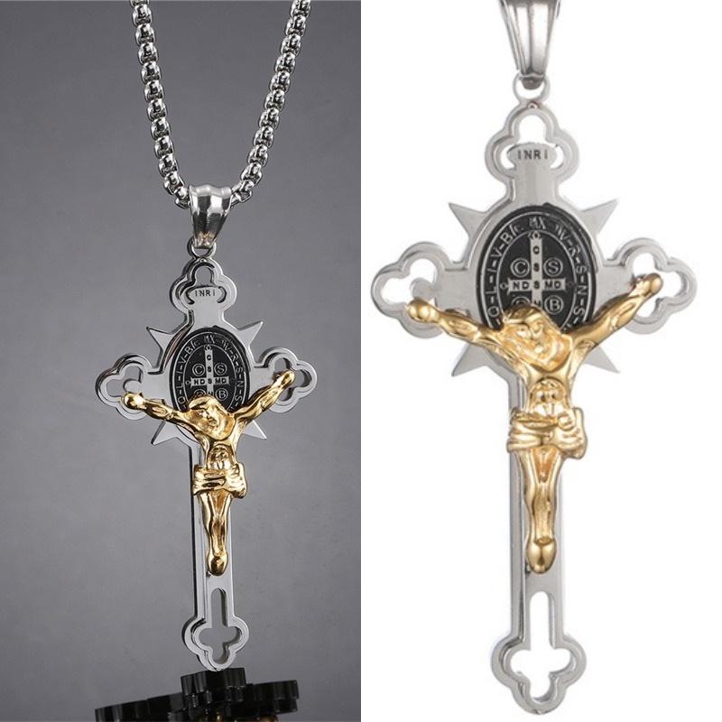 Pandantiv Colier Cruce din Oțel Inoxidabil Vintage cu Lanț