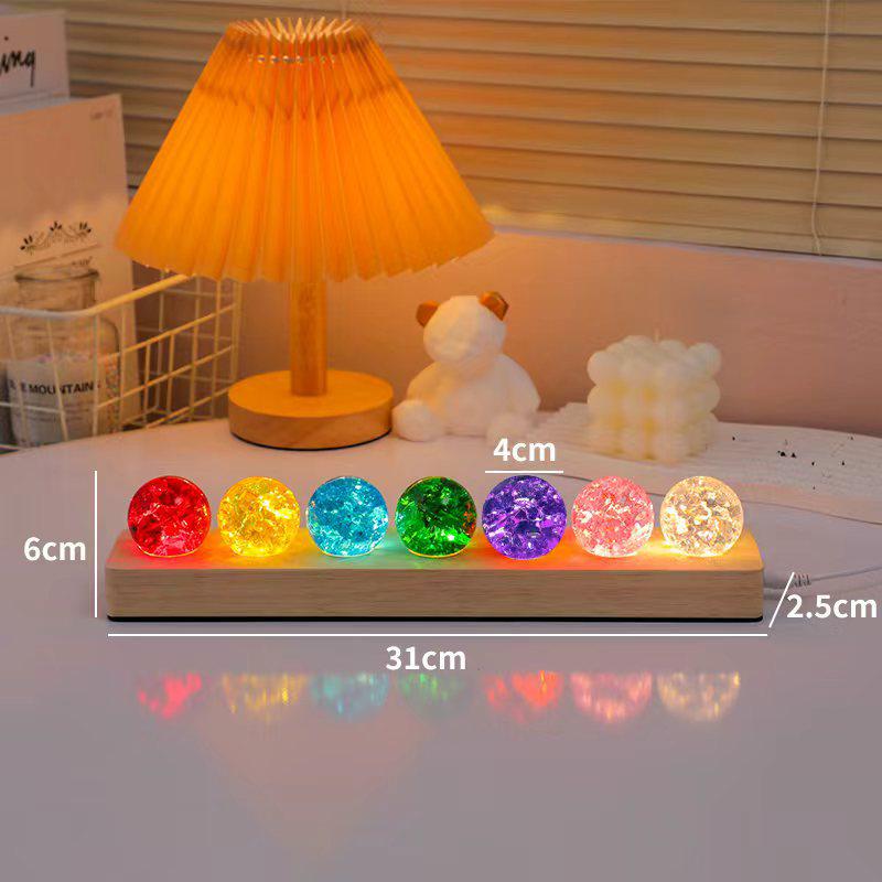 Seven-Color Crystal Ball Night Light – Luminous Ice Crackle Glass Ornament for Desktop Decoration