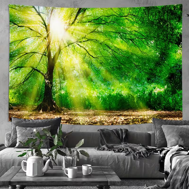 Enchanted Forest Tree Tapestry Sunshine Nature Landscape Wall Art for Home Aesthetic Decoration