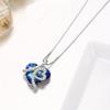 [Pinannie] 925 Sterling Silver Heart-Shaped Blue Crystal Necklace with "I Love You Forever" Engraving - Women's Pendant with Zirconia Decoration -