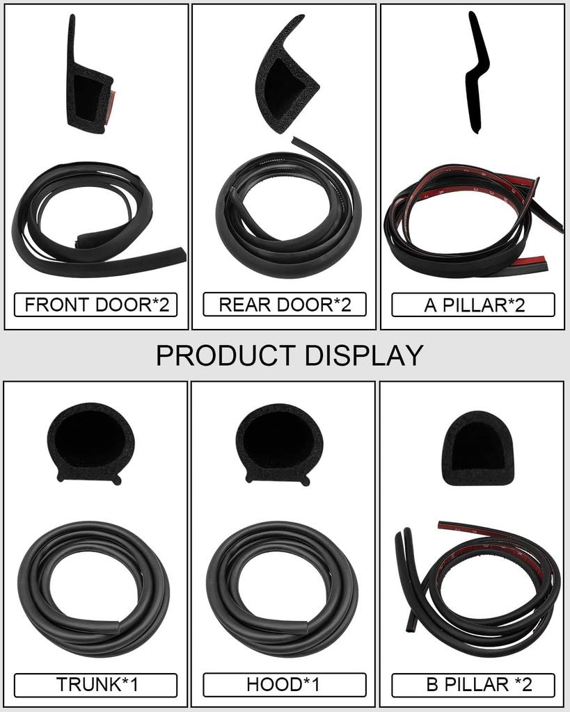 ZJZO5 Door Seal Soundproof Kit for 2025 Tesla Model 3 Y S X Rubber Weather Draft Seal Strip Wind Noise Kit Front Trunk Cover Strip