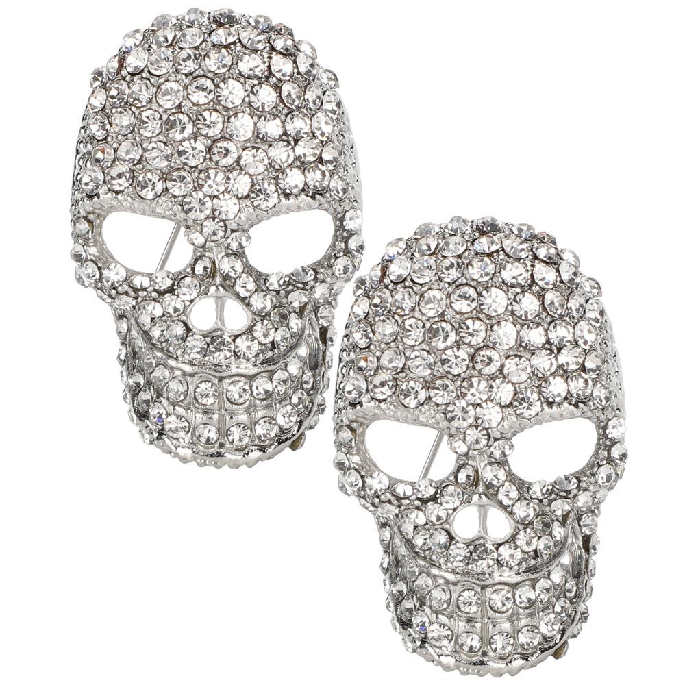 2pcs Rhinestone Set Alloy Brooch Skull Shape Rhinestone Brooch Classic Skull Brooch  Halloween Party