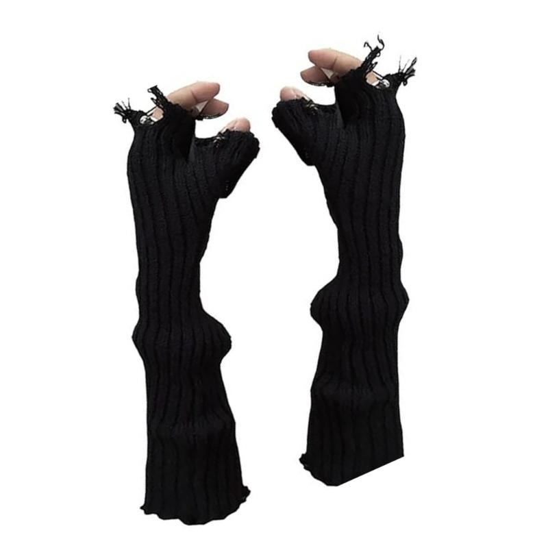 Stretchable Ripped Gloves Elastic Knitted Design Warm Handwear For Men Women Outdoor Activity Street Dancing Wear Gloves
