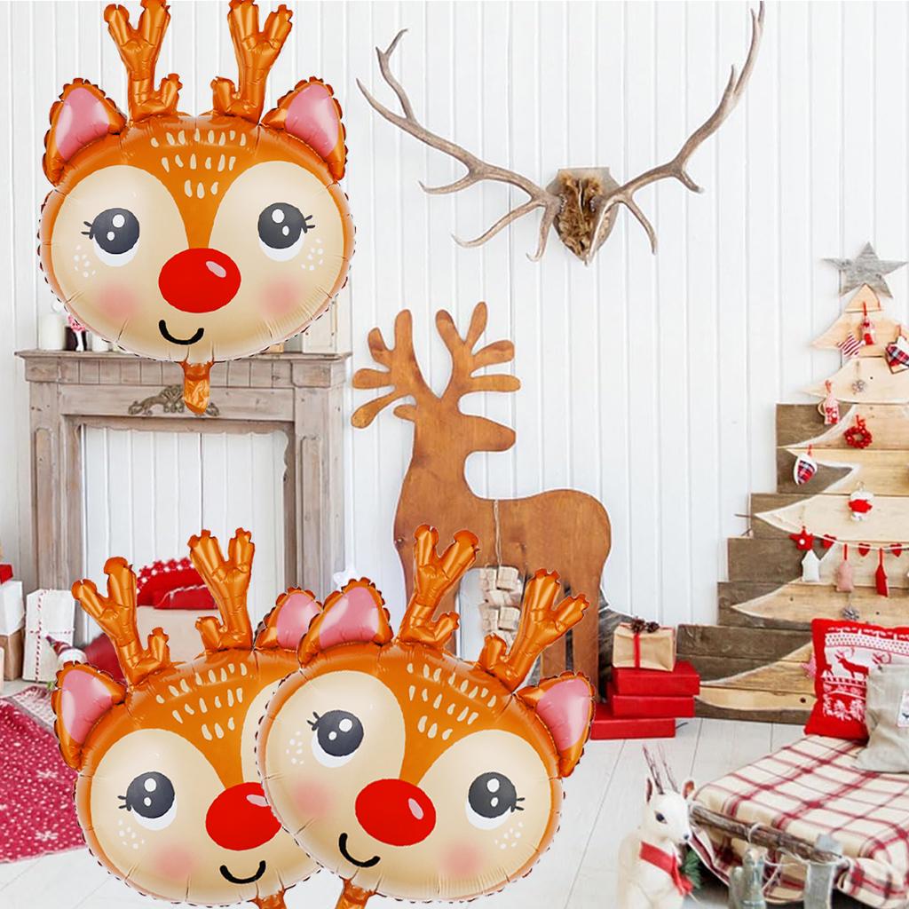 1 szt. balon głowa renifera świątecznego, dekoracja na przyjęcie świąteczne, balon foliowy z czapką Mikołaja, balon na przyjęcie bożonarodzeniowe