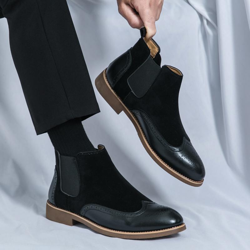 Men’s High Chelsea Boots Dress Formal Retro Brown Ankle Boots Tuxedo Wedding Black Shoes Plus Size
