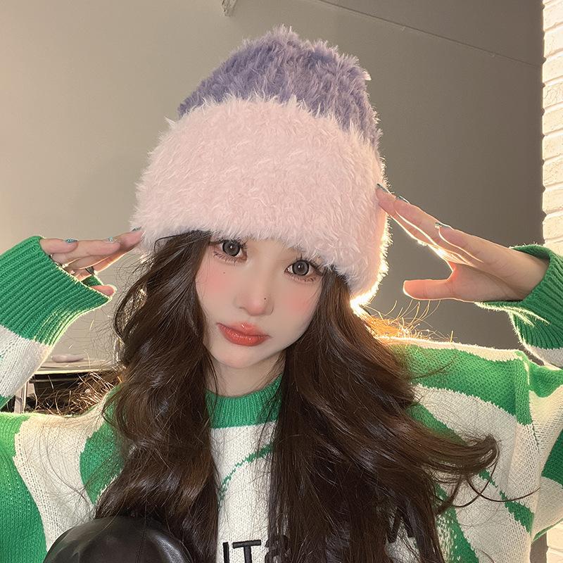 Cappello di Lana Carino con Orecchie d'Orso Giapponese per Donna in Autunno e Inverno Nuovo Caldo Cappello a Maglia che Mostra il Viso Protezione per Collo e Orecchie Cappello