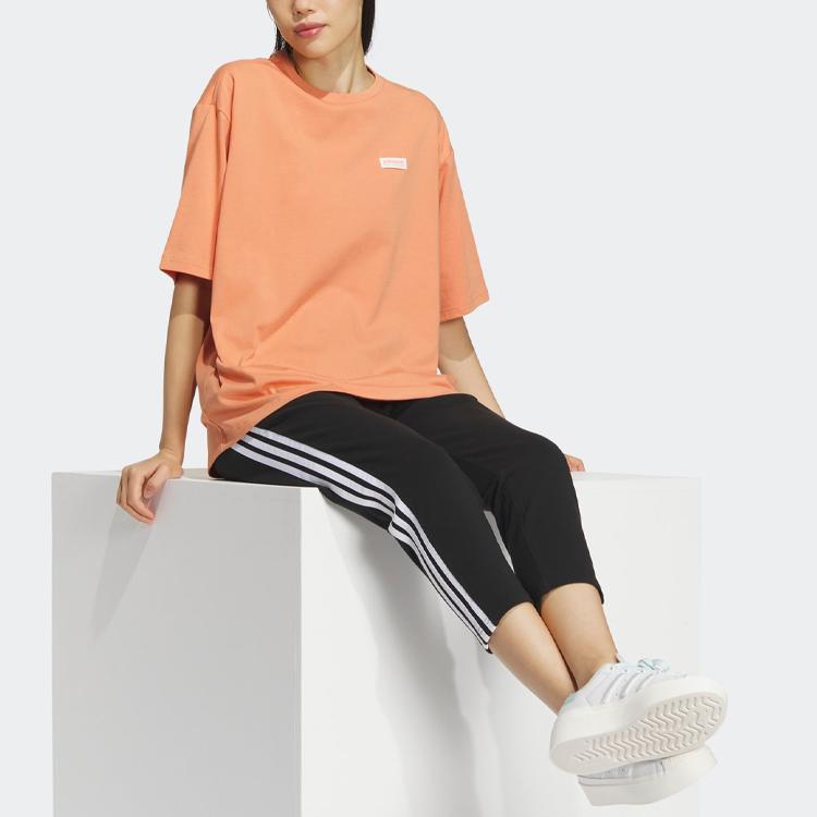 Adidas Originals Trefoil Tee Cartoon Logo Print Sports Short Sleeve T-Shirt Women Tops Light-Khaki Brown IK8613