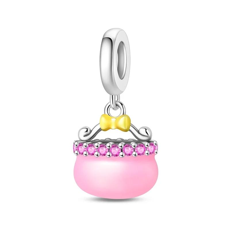 New Copper Romantic Love Flower Charms Pink Cup Butterfly Beads Pendants For Women Bracelet Engagement Jewelry Gift