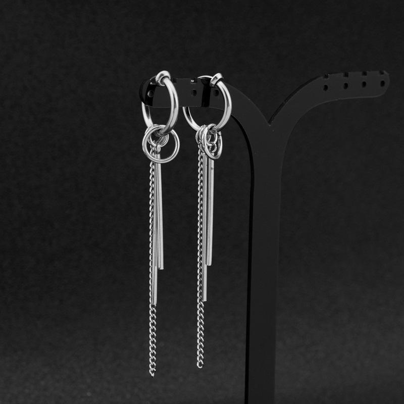 Neue Mode Edelstahl Lange Kette Quaste Pendent Ohrringe Hoop Persönlichkeit Ohr Clips für Unisex Hip-Hop Punk Rock Trendy