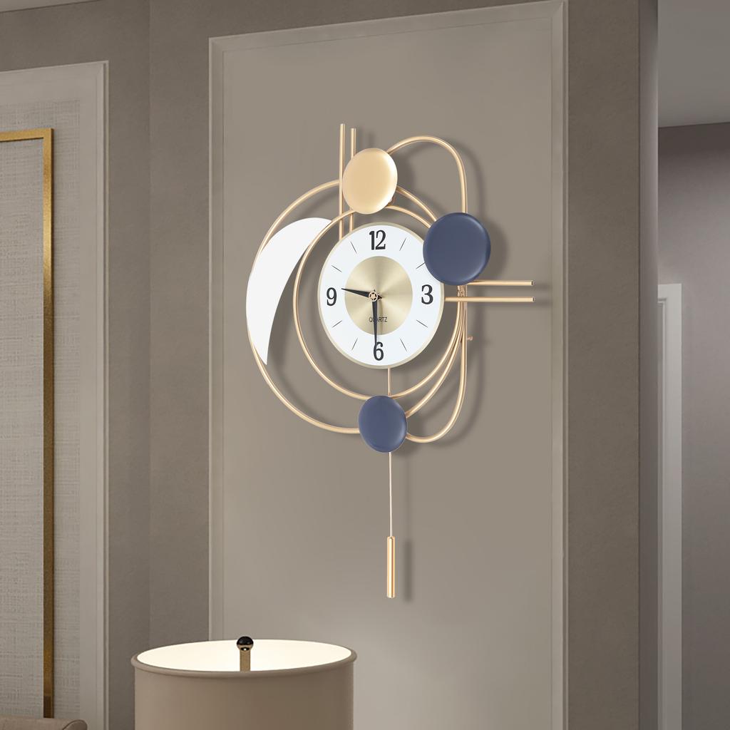 Elegant Golden Round Wall Clock, Modern Swing Pendulum Clock, Battery Operated Analog Timepiece - 8.27In Dial, 19.29x27.95 In