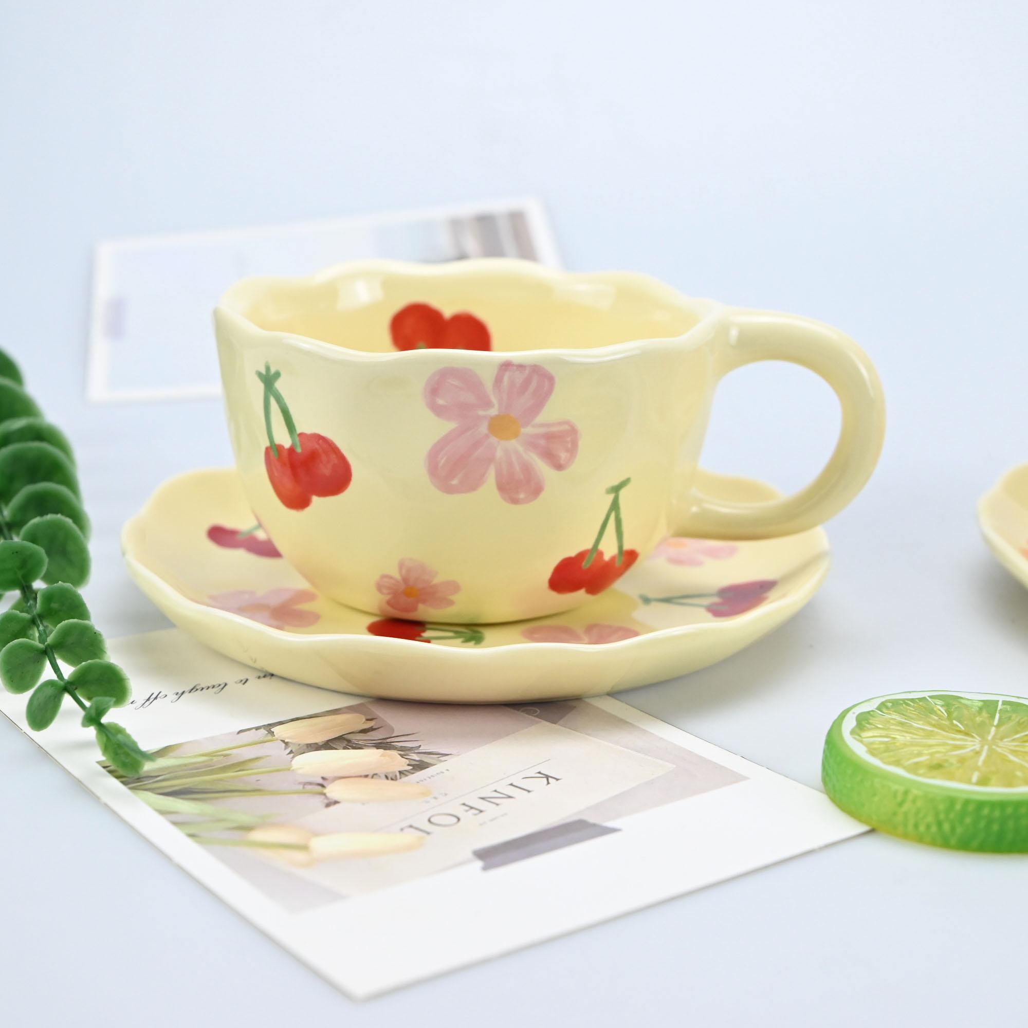 

2 шт./Набір Висококласні Кавові Чашки та Блюдця, Високоцінні Керамічні Кружки, Кавові Чашки для Латте-Арту в Діловому Стилі, Чашки Ручної Ліпки