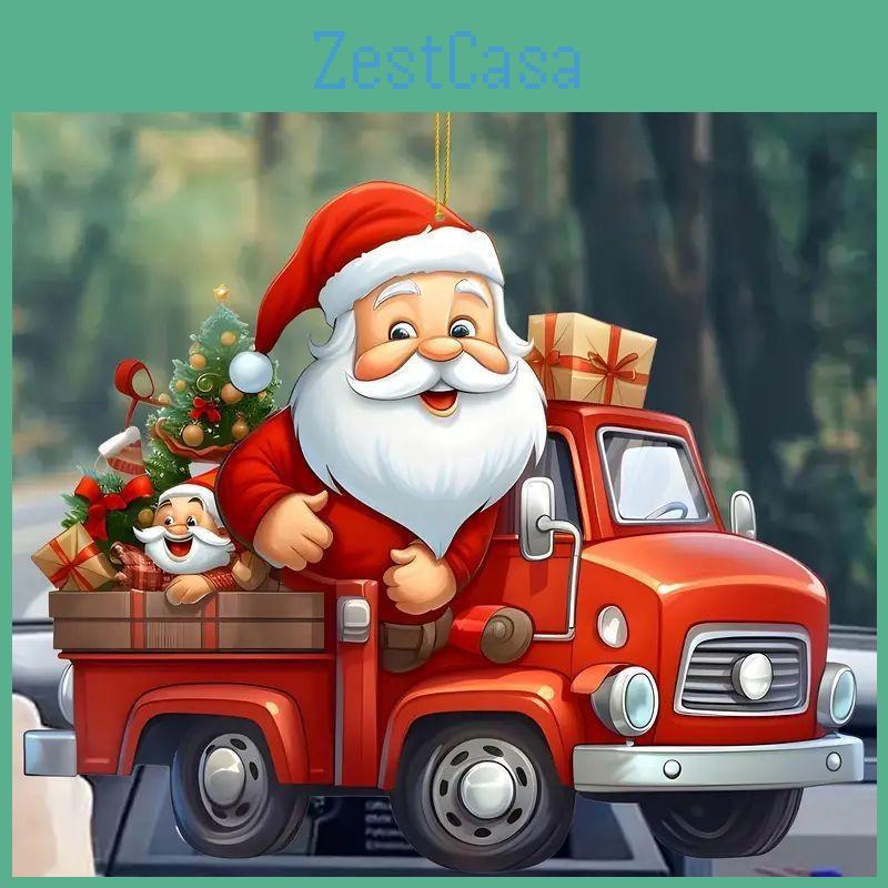 Christmas Santa Car Accessory Acrylic Keychain With Cartoon Style For Auto Interior Decor And Gift
