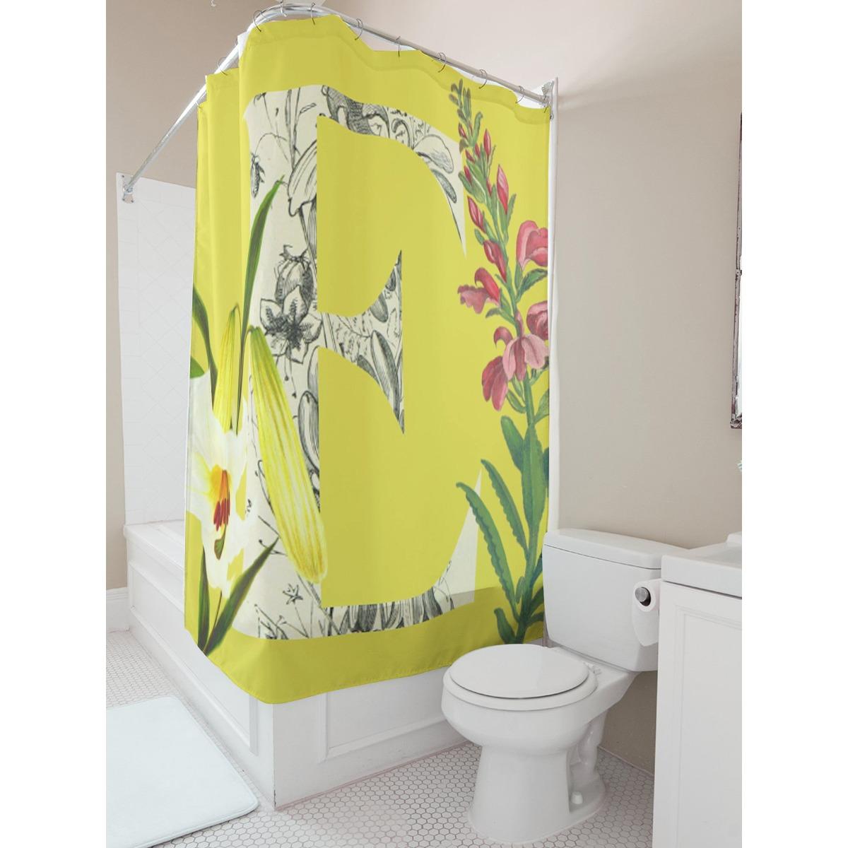 

Yellow Floral Print Shower Curtain For Bathroom Decor W60H190(CM)-1 Pcs