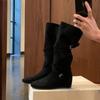 Autumn Winter Women Western Cowboy Boots Fashion Soft Pleated Shoes Female Concise Internal Elevation Long Booties