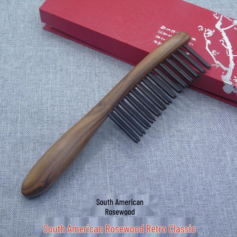 Purple Sandalwood Double Row Massage Comb with Green Sandalwood Hair Smoother and Engraved Portable Design